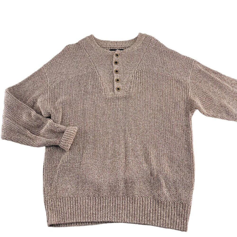RedHead Mens Beige Henley Sweater Size Large 80% Cotton‎ 20% Polyester